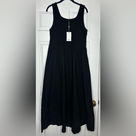 Quince Organic Cotton Black Maxi A-Line Mixed Media Dress - Picture 4 of 6